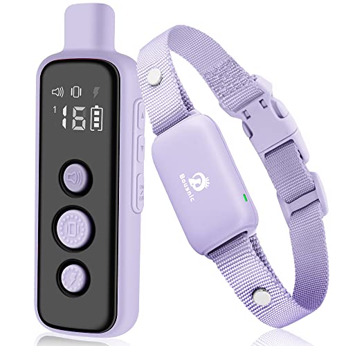 Bousnic Shock Collar for Dogs - Waterproof Rechargeable Dog Electric Training Collar with Remote for Small Medium Large Dogs with Beep, Vibration, Safe Shock Modes (8-120 Lbs) (Purple) - color: Purple