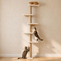 80-Inch Wall-Mounted Cat Tree with Scratching Post & 5 Perches, Beige - color: Beige