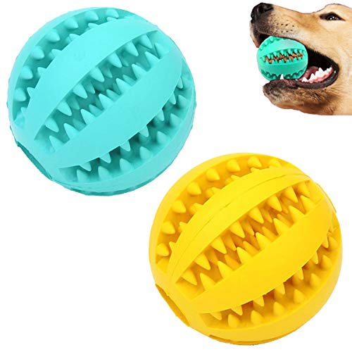 Sunglow 2 Pack Dog Toy Ball - Nontoxic Bite Resistant Teething Toys for Small/Medium/Large Dog and Puppy Cat, Dog Pet Food Treat Feeder Chew Tooth Cleaning Exercise Game IQ Training - color: Yellow/Blue, size: 2.36 in