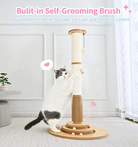 Made4Pets Tall Cat Scratching Post for Indoor Cats with Self Groomer, 33.6" - size: 33.6"H