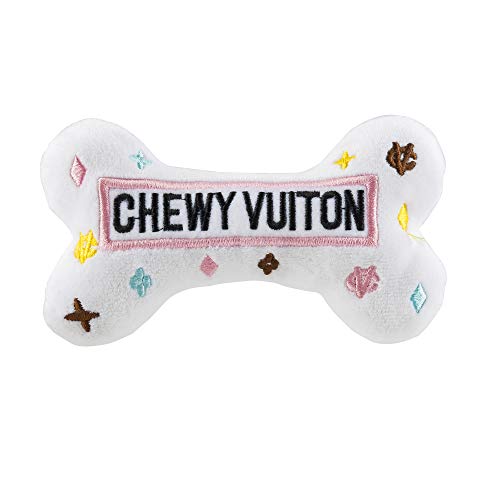Haute Diggity Dog Chewy Vuiton Bone Plush Dog Toy, Designer Parody Toy - color: White Bone, size: Small