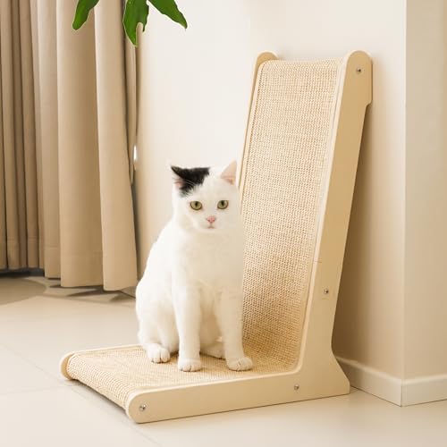 PETKARAY 105° Sisal Cat Scratcher, Sisal Scratch Pad for Indoor Cats, L Shape Kitten Scratching Board, Sturdy Floor Mounted Scratcher - color: 105°, size: Medium