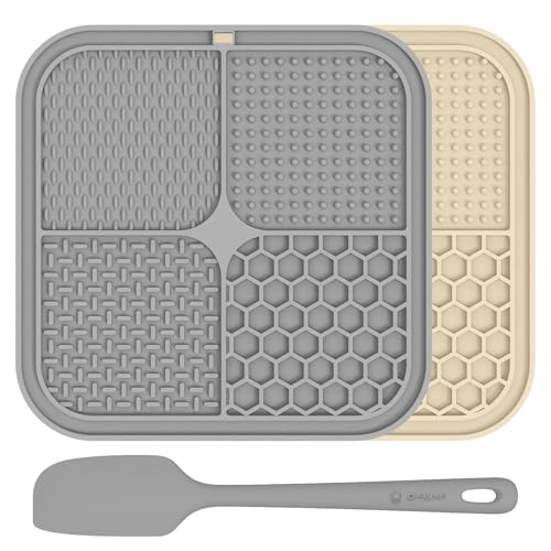 ChefAide 2 Pack Lick Mat for Dogs, Cats & Puppies with Suction Cups - color: Gray & Beige