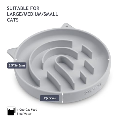 Coomazy Slow Feeder Cat Bowl Silicone Pet Puzzle Feeder for Slow Eating - color: Gray