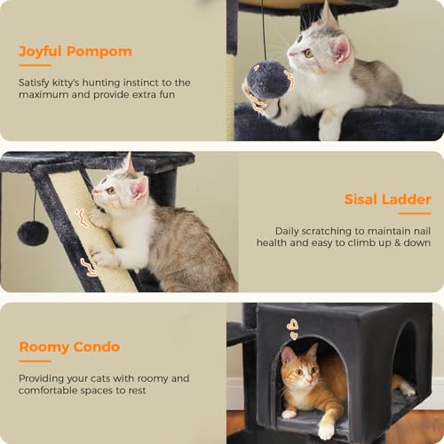 71" Cat Tree for Indoor Cats,Multi-Level Cat Tower with Large Hammock - color: Dark Grey, size: 71 Inches