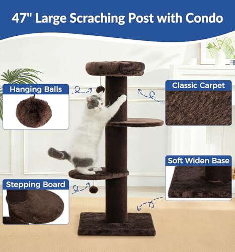 Cat Craft 43" Short Plush Cat Scratching Post with Perch & Bed, Brown - color: Chestnut