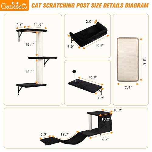 COZIWOW 5Pcs Wall Mount Cat Tree & Shelf Furniture for Large Cats, Black - color: Black