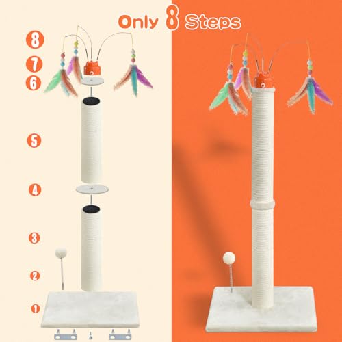 YARUOMY Cat Scratching Post，42.5" Tall Heavy Duty Cat Scratcher，Scratching Posts for Indoor Cats Adult with Interactive Cat Toys Automatic Teaser Wand and Rotating Hanging Balls - size: 42.5"H