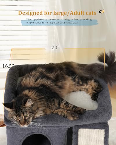 Aechonow Cat Tree for Large Cats, 20x16.5 Perch Bed for Adult Senior Cats - color: L—14''Dark Grey