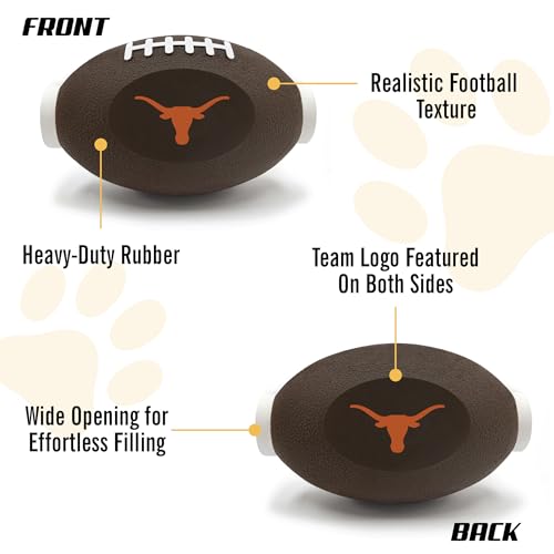 Pets First NCAA Texas Longhorns Football Treat Dispensing Toy for Dogs and Cats, Rubber Ball Pet Toy, Interactive Fun Doggie Treat Toy, Natural Rubber Feeding Toy (TX-3622) - color: Texas Longhorns