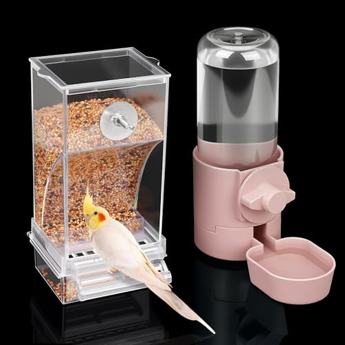 lemtrflo No Mess Bird Feeder Water Dispenser Set, Bird Feeder for Cage - color: pink