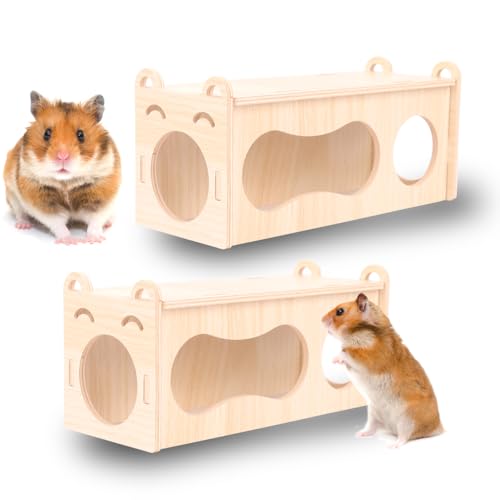 2pcs Smiley Hamster Tunnel – Natural Solid Wood Hideout for Small Pets | Cozy Chew-Safe Enrichment Toy for Hamsters, Gerbils & Mice