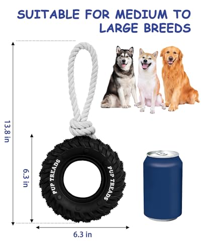 SCHITEC Dog Chew Toy with Rubber Tire & Tug of War Rope for Medium Large Dogs Aggressive Chewers, Interactive Fetch Play Treat Dispenser Pull Toys - color: Black