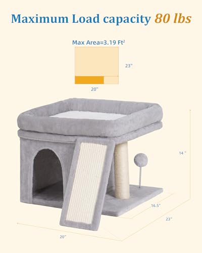 Aechonow Cat Tree Tower for Large Cat, Cat Bed House with Large Perch - color: L—14''Light Grey