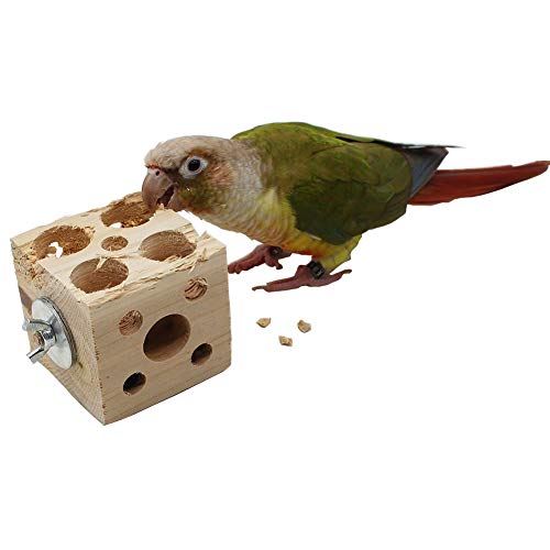 QBLEEV Bird Wooden Block Puzzle Parrot Chicken Foraging Toys, Small Animal Shredding Teething Parakeet Cockatiel Conure Budgie Cage Toys - color: Block Puzzle L