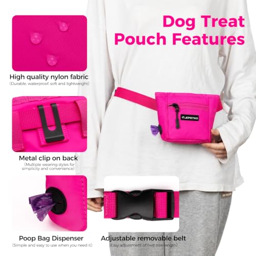 Dog Treat Pouch, Powerful Magnet Closure Device Dog Training Treat Bag Large Capacity Pet Treat Pouch with Poop Bag Dispenser Treat Bag for Dog Training with Metal Waistband Clip (Pink) - color: Pink