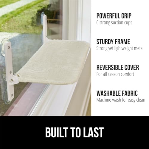 GORILLA GRIP Cat Window Perch, Foldable Cat Window Hammock Bed with 6 Large Suction Cups, Cordless Indoor Wall Shelves, Strong Metal Frame Holds 40lbs, Reversible Washable Sherpa Cover, Large Beige - color: Beige