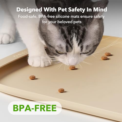 PETLIBRO Dog Food Mat, Safety Silicone Cat Food Mat for Feeder & Fountain, Waterproof Dog Bowl Mat, Raised Edge Spill Protection Floor, Cove Feeding Mat for AF005, AF103 Single Tray, 17.7"x12"