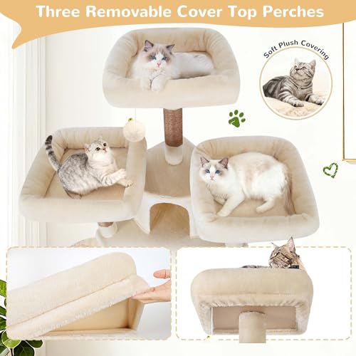 Globlazer 80 Inch Cat Tree for Large Cats, Tall Cat Tower for 4+ Cats, Multi-Level Cat Tree Tower with 2 Condos, 3 Perches, Hammock and 7 Sisal Scratching Posts, F80H, Beige - color: Beige, size: 80 Inch