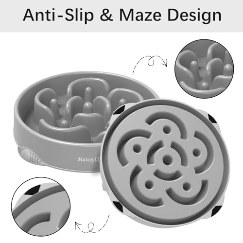 MateeyLife 1-Pack Slow Feeder Dog Bowls, 4 Cups, Dog Puzzle Feeder Bowl - color: I-Gray, size: Large