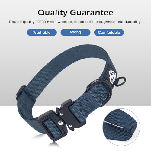 Dog Collar for Large Medium Dogs Heavy Duty Nylon Tactical Training - color: Navy Blue, size: L(1''Width, Fit 14''-20'')