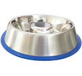 Mr. Peanut's Stainless Steel Interactive Slow Feed Dog Bowl with a Blue Base, Fun Healthy Bloat Stop Feeder (Large) - size: Large