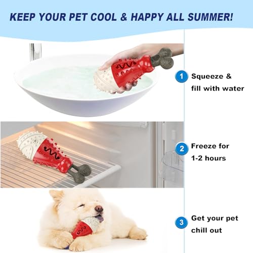 Cooling Freezable Dog Toy with Natural Coffee Wood – Dental Cleaning, Teething Relief & Treat Dispensing Chew Toy for Small Medium Large Breeds (Red) - color: Red