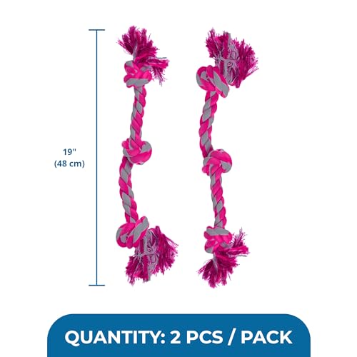 SunGrow Pink Dog Rope Toys, Twisted Triple Knotted Rope Bone, 2 Pack for Aggressive Chewers, Large Dogs Extra Strong, Heavy-Duty Dog Pull, Tug of War Ropes