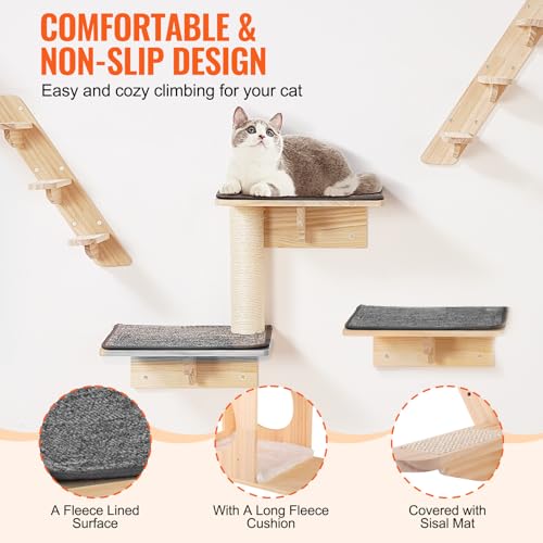 VEVOR Wall Mounted Cat Shelves, Cat Wall Shelves and Perches with Jumping Boards, Cat Beds, Hammocks & Cat Tree, Cat Furniture and Shelves up to 40 lbs for Sleeping, Playing, Climbing, Set of 9 - size: Set of 9, style: Free