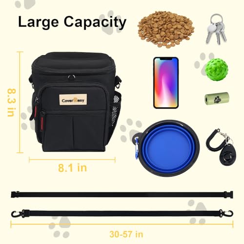 Dog Treat Pouch Open Top for Quick & Spill-Proof Access, Removable Pouch|Poop Bag Dispenser|3 Ways to Wear, Dog Treat Bag - Collapsible Bowl, Training Clicker & Poop Bag for Training & Walking-Black. - color: Black