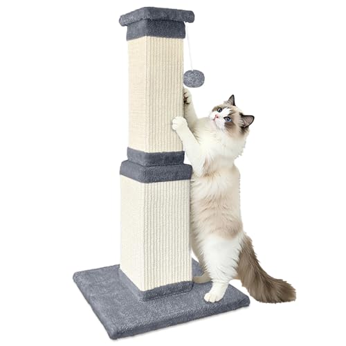 Cat Scratching Post for Indoor Cats, 32Inch Sisal Cat Scratcher - color: Light Gray