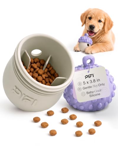 PiFi Silicone Dog Treat Dispenser & Puzzle Feeder for Medium Dogs, 5x3.8 in - color: Lavender & Soft Grey