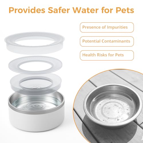 WENBOKMIN Stainless Steel Dog Water Bowl No Spill Detachable, 64oz, White | Slow Drinking Dog Bowls with Non Slip Bottom, Easy to Clean, Keep Xerosis Pilorum - color: White