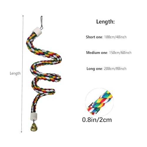 Colorful Cotton Bendable Rope Perch Swing Bird Chew Toys Cage Toys with Bell Swing Climbing Standing Bungee Bird Toys for Conures,Parrots,Cockatiel,Lovebird,Budgerigar,Parakeet (M) - size: M