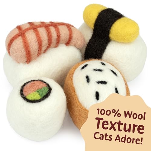 Woolbuddy Wool Cat Toys (Big Sushi 4 PCS) for Indoor Cat Kitten Catnip-Free - size: Large – 4 Pcs