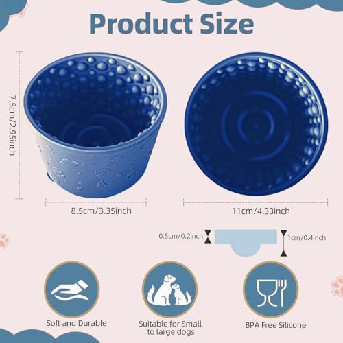 Dog Lick Bowl, Non-Slip Freeze Slow Feeder Small Medium, 1.6 Cup - color: Dark Blue