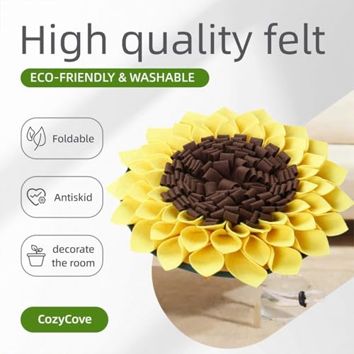 Snuffle Mat for Dogs Sunflower 19” x 19”, Large Interactive Slow Feeder Mat, Encourages Natural Foraging Skills, Plush Enrichment Toy for Mental Stimulation, Machine Washable Puppy Chew Toy - size: 19"L x 19"W