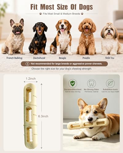 Bite and Brush Dog Chew Toy, Natural Rubber Durable Stuffable Dog Toy for Small & Medium Dogs, Teeth Cleaning Chew with Grooves, Interactive Treat Toy to Keep Dogs Busy (1, Yellow) - color: Yellow