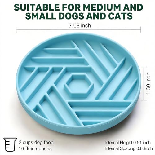 Silicone Slow Feeder Dog Bowl with Suction Base, Anti Choking Pet Bowl - color: Single silicone Blue