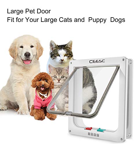 CEESC X-Large Cat Door for Pets up to 25 lbs, Weatherproof, White - color: White, size: XL- Inner size: 7.9"(W) x 8.7"(H)