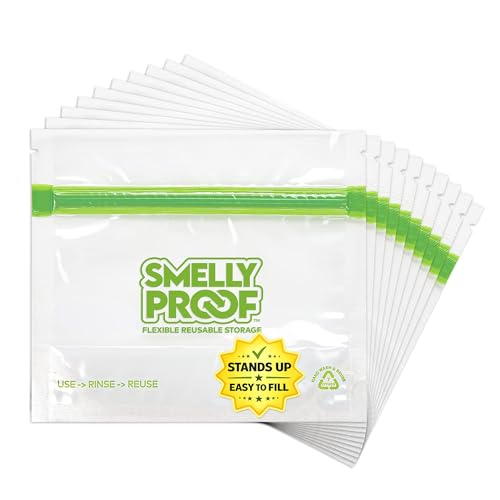Smelly Proof 10 x Reusable Food Storage Bags, Reusable Freezer Bags, Reusable Snack Bags, Stand-Up Expandable “Stand & Fill”, Clear 3-Mil 6” x 4”, US Made, BPA FREE, NO PEVA, 10-pk - size: 10pk, 6x4" - Small Snack