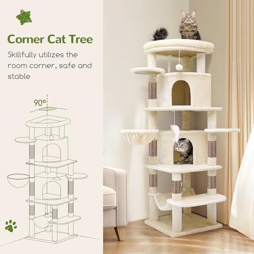 Globlazer 66inch Corner Cat Tree Tower for Indoor Large Cats, C66, Beige - color: Beige, size: 66inch