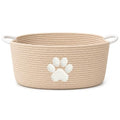 Dog Toy Basket with Handles, Boho Cotton Rope Storage Bin Organizer - color: Khaki / White Paw
