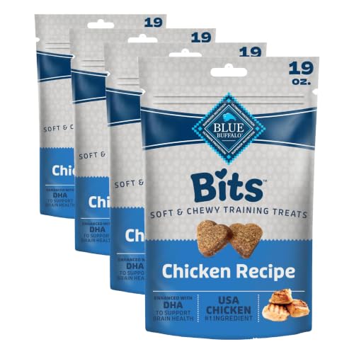 Blue Buffalo Bits Soft Dog Treats for Training, Made with Natural Ingredients & Enhanced with DHA, Chicken Recipe, 19-oz Bag (Pack of 4) - size: 19 Ounce (Pack of 4)
