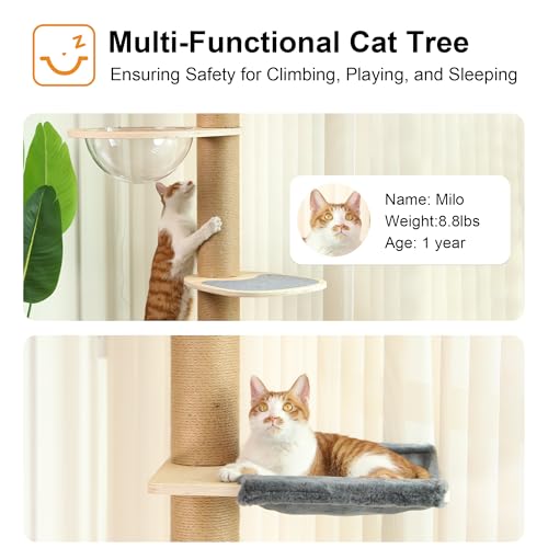 FUKUMARU Floor to Ceiling Cat Tree, 6-10 ft, 6 Level, Grey - color: Grey