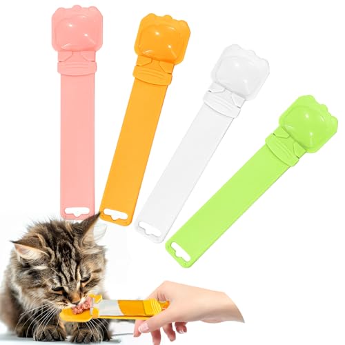BAEJMJK 4pcs Cat Strip Feeder Sliding Pet Cat Treat Spoon Squeeze Lickable Treat Feeding Dispenser for Cats Liquid Snack and Wet Food - color: 4pcs spoons