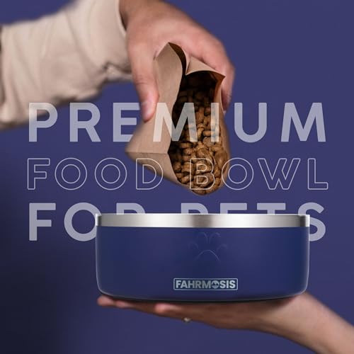 FAHRMOSIS 32 Oz Dog Bowl with Slow Feeder Insert Stainless Steel Pet Water Bowl for Medium & Large Breed Non Slip Rubber Base & Plastic Puzzle Feeder - Navy Blue - color: Navy Blue, size: 32 OZ