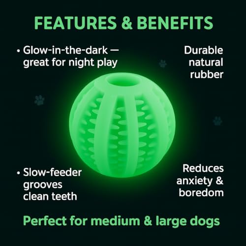Glow in the Dark Treat Dispensing Dog Ball, Interactive Slow Feeder