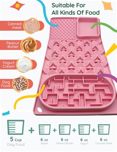 Slow Feeder Bowl for Large Dog, Silicone Lick Mat & Snuffle Mat with Suction Cups - Interactive Puzzle Feeder to Slow Eating & Keep Busy, Reduce Vomiting & Relieve Boredom (21"x 11" Pink) - color: Pink