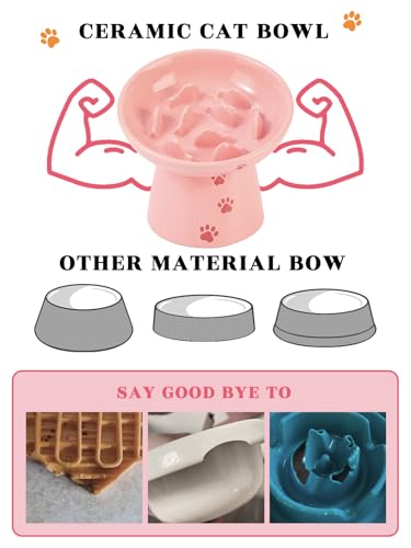 Y YHY 6 Inch Slow Feeder Bowl, Elevated Dog & Cat Bowl, Ceramic, Anti Vomiting, Pink - color: Pink